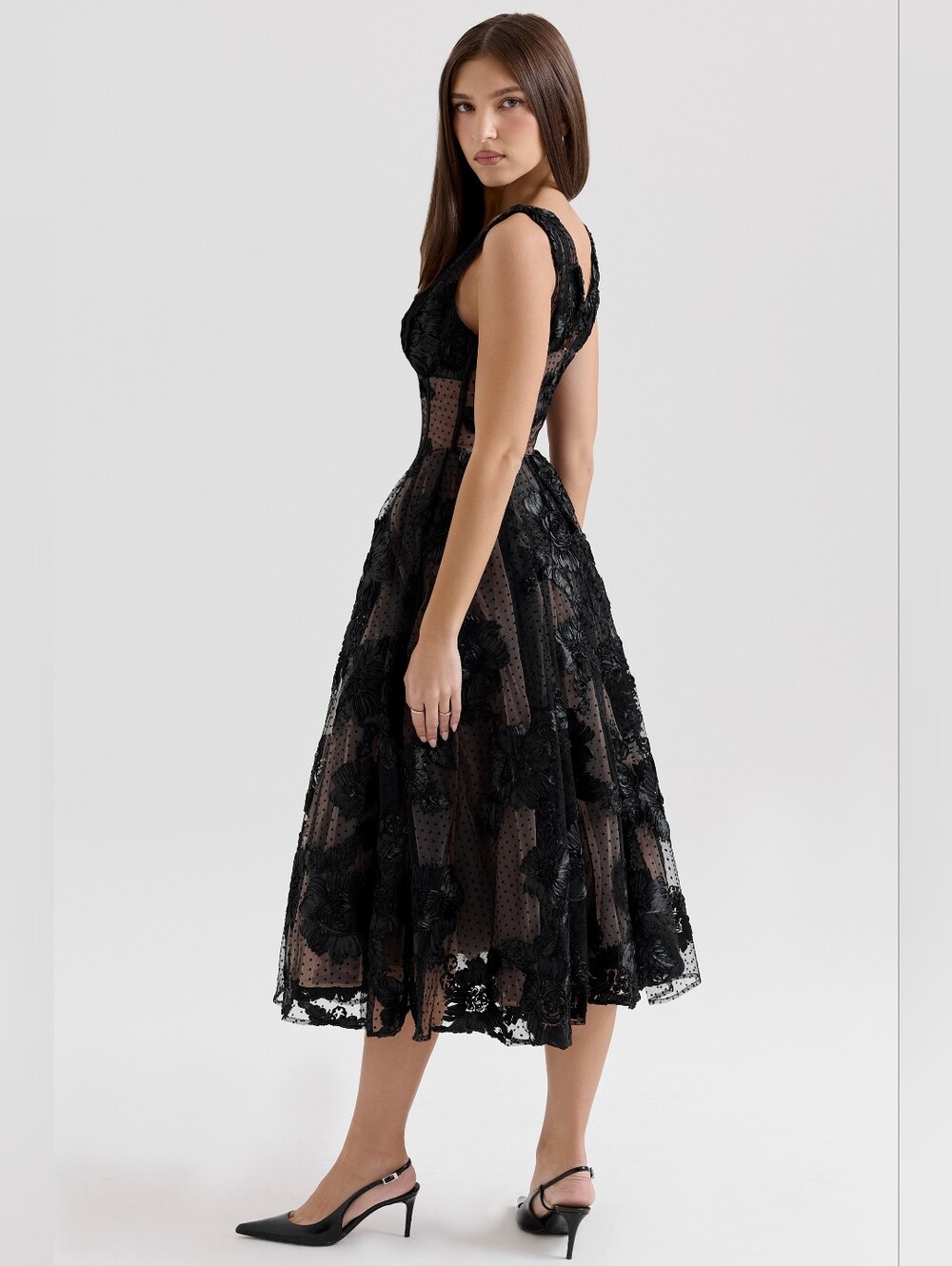 House Of CB Sianna Embroidered Tulle Corset Midi Dress - Picture 3 of 15